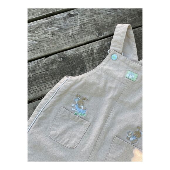 Kimbaloo Shortalls Overalls Linen Cotton Bunnies Sz 12M Easter Pastel - Picture 1 of 13